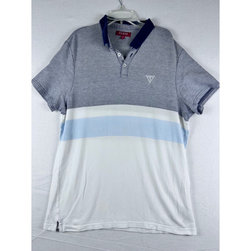 Guess Los Angeles MensXL Colorblock Pique Polo Shirt Grey White Blue X0VP11R6O00